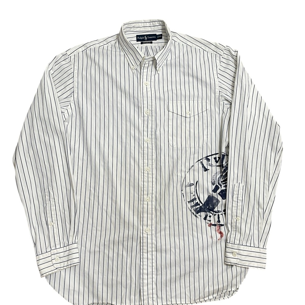 Polo Ralph Lauren Men’s Button Down Shirt XL Blue White Pinstripe P Wing Stadium